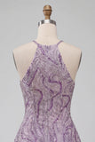 Robe courte de rentrée à col lilas à col lilas en ligne A avec perles