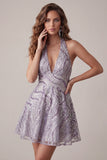 Robe courte de rentrée courte à col lilas lilas à col nu avec paillettes
