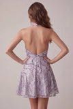Robe courte de rentrée courte à col lilas lilas à col nu avec paillettes
