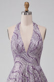 Robe courte de rentrée courte à col lilas lilas à col nu avec paillettes