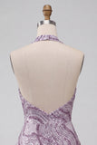Robe courte de rentrée courte à col lilas lilas à col nu avec paillettes