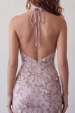 Robe courte courte de rentrée à la maison Fog à col nu à col nu-nu, perle florale