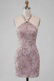 Robe courte courte de rentrée à la maison Fog à col nu à col nu-nu, perle florale