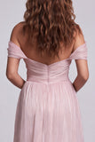 Robe de cérémonie rose clair froncée, sirène à épaules dénudées avec volants