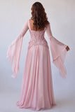 Manches évasées rose clair, corset à paillettes ligne A, longue robe de cérémonie