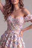 Corset rose ligne A,  à épaules dénudées longue robe de cérémonie avec appliqués floraux 3D