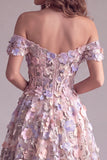 Corset rose ligne A,  à épaules dénudées longue robe de cérémonie avec appliqués floraux 3D