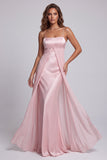 Robe de cérémonie longue à fines bretelles rose clair