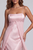 Robe de cérémonie longue à fines bretelles rose clair
