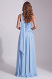 Robe de cérémonie bleu ciel ligne A sans bretelles à paillettes avec foulard au col