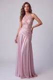 Robes de Cérémonie longue rose à broderie florale ligne A