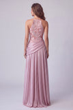 Robes de Cérémonie longue rose à broderie florale ligne A