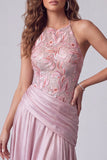 Robes de Cérémonie longue rose à broderie florale ligne A