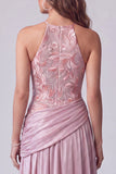 Robes de Cérémonie longue rose à broderie florale ligne A