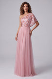 Robes de cérémonie longue rose ligne A à une épaule avec broderie
