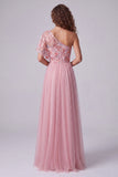 Robes de cérémonie longue rose ligne A à une épaule avec broderie