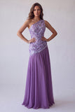 Longue robes de cérémonie violette à une épaule avec broderie florale