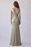 Robes de cérémonie longue vert clair à manches froncées avec fleurs 3D
