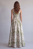 Robes de cérémonie vert clair ligne A froncée avec fleurs 3D
