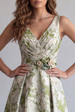 Robes de cérémonie vert clair ligne A froncée avec fleurs 3D