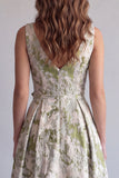 Robes de cérémonie vert clair ligne A froncée avec fleurs 3D
