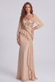 Champagne robes de cérémonie longue florale asymétrique à paillettes avec pan latéral