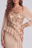 Champagne robes de cérémonie longue florale asymétrique à paillettes avec pan latéral