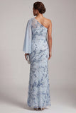 Robe de mère de la mariée en sirène bleu ciel bleu ciel à paillettes à une épaule