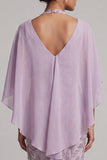 Robe de la mère de la mariée à col nu lilas bodycon perles florales midi avec une cape