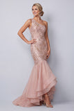 Une épaule en forme de sirène rose paillettes longue robe de la mère de la mariée avec volants