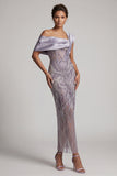 Robe de la mariée longue perlée à une épaule et longue robe de la mariée avec fente