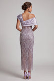 Robe de la mariée longue perlée à une épaule et longue robe de la mariée avec fente