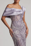 Robe de la mariée longue perlée à une épaule et longue robe de la mariée avec fente