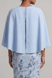 Robe Bodycon bleu ciel à paillettes à col rond Fleur Mother of the Bride avec manches cape