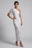 Robe de la mère de la mariée en paillettes florales blanches à sequins floraux