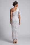 Robe de la mère de la mariée en paillettes florales blanches à sequins floraux