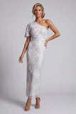 Robe de la mère de la mariée en paillettes florales blanches à sequins floraux