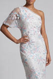 Robe de la mère de la mariée en paillettes florales blanches à sequins floraux
