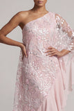 Robe rose à étui à étui sur une épaule ébouriffée longue robe de mère de la mariée avec perles