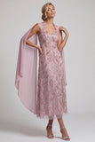 Robe midi Mother of the Bride à col nu brume à col nu A-line avec manches cape