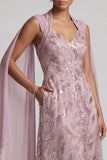 Robe midi Mother of the Bride à col nu brume à col nu A-line avec manches cape