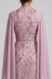 Robe midi Mother of the Bride à col nu brume à col nu A-line avec manches cape