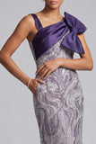 Robe longue de mère de la mariée avec une robe de perles perlée sirène et poches