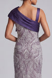 Robe longue de mère de la mariée avec une robe de perles perlée sirène et poches
