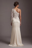 Champagne à une épaule, paillettes froncées, sirène, longue robe mère de la mariée avec fente