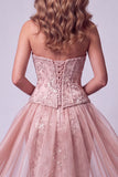 Blush de sirène, petite paillettes florales à lacets, dans le dos, robe de concours à volants