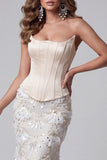 Corset sirène sans bretelles en ivoire Sequins Longue robe de concours avec dentelle dans le dos