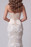 Corset sirène sans bretelles en ivoire Sequins Longue robe de concours avec dentelle dans le dos