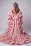 Sweetheart Pink Siren Corset Sequins Longue robe de concours avec traîne à volants