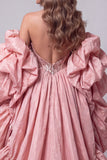 Sweetheart Pink Siren Corset Sequins Longue robe de concours avec traîne à volants